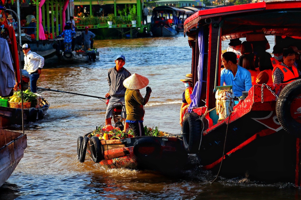 Vietnam market with colorful fruits and vegetables