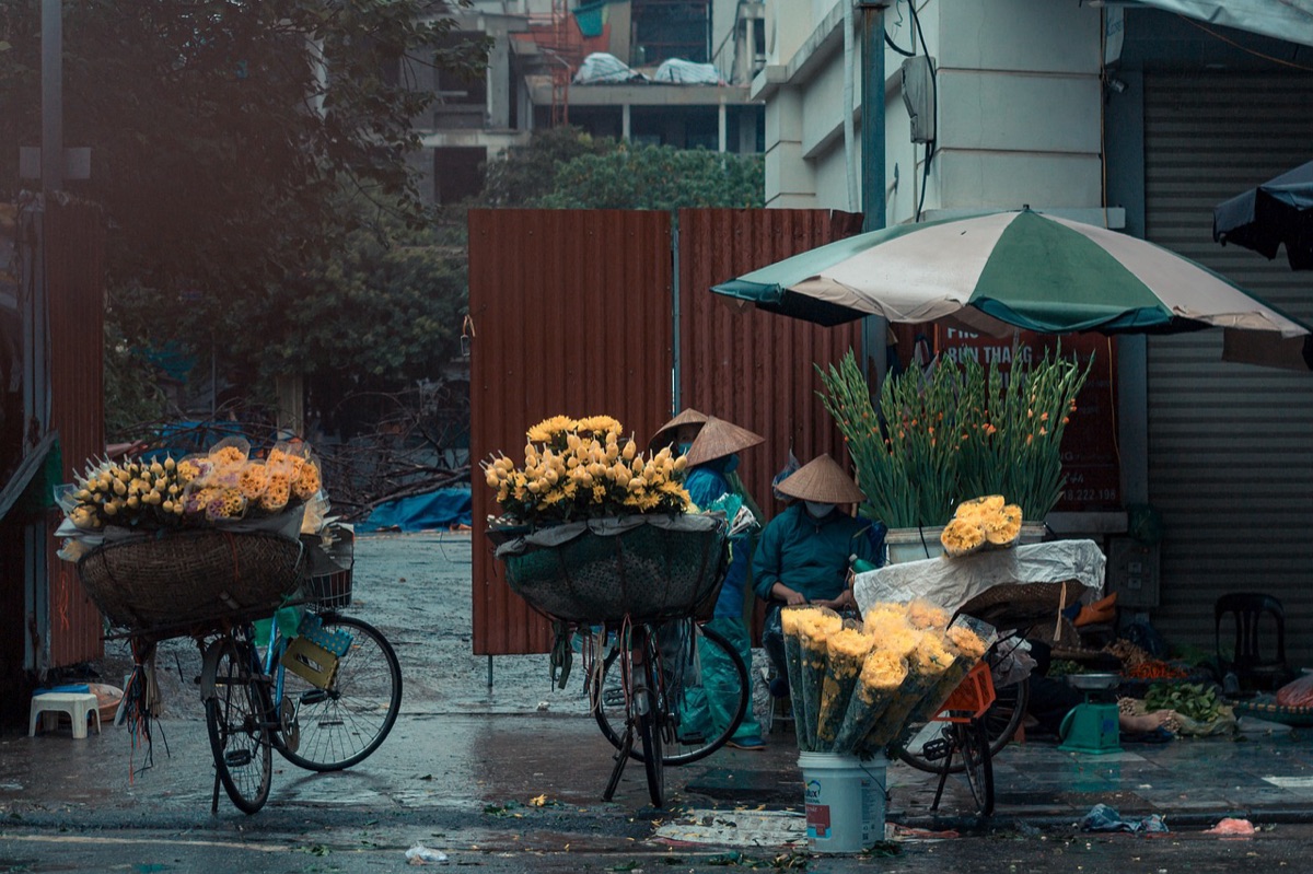 Vietnam street market with vendors