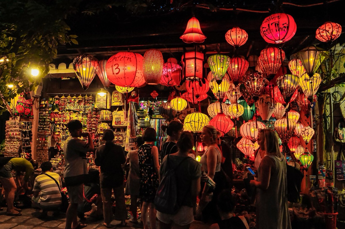 vietnam street market with colorful vendors