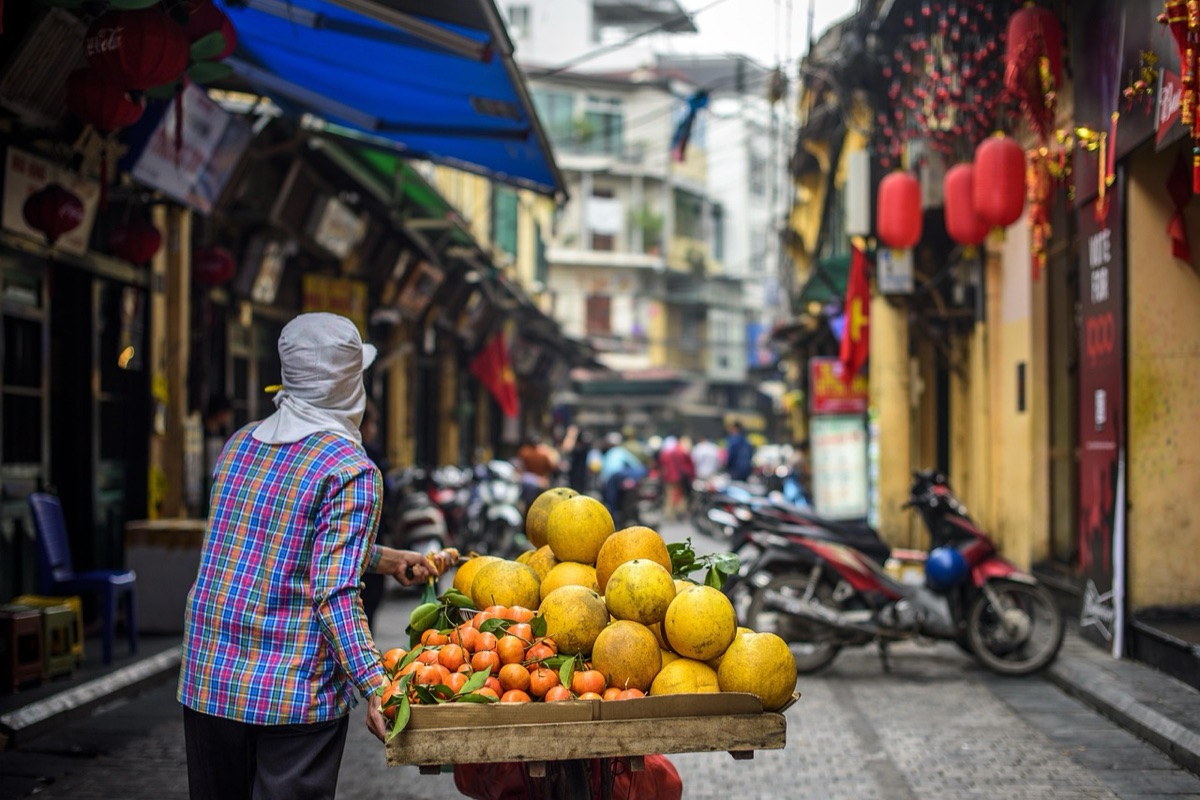 Vietnam market with colorful fruits
