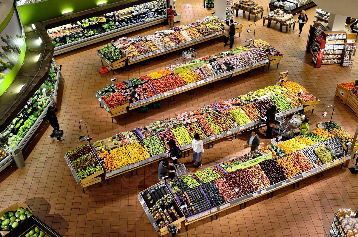 Vietnam market with colorful fruits