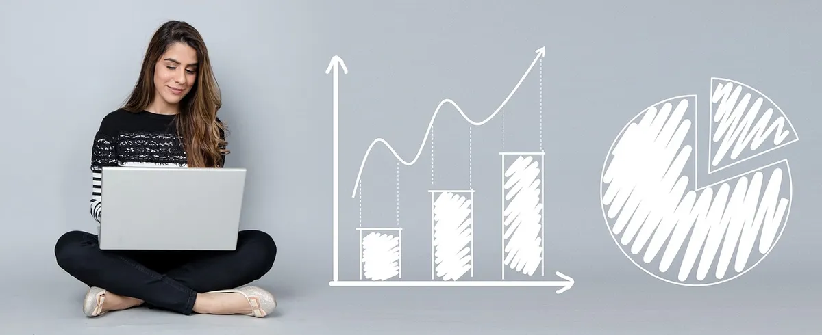 analytics, charts, business, woman, laptop, computer, analysis, graph, diagram, report, financial, finance, statistics, profits, market share, growth, rate, ear